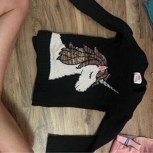 Justice Black Sweater with Colorful Unicorn